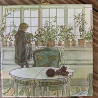 Carl Larsson "Flower Window" ceramic tile w/cork backing &amp; hanger 6" x 6"