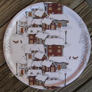 &quot;Christmas scene&quot; round tray 15&quot; laminate Arvidssons of Sweden