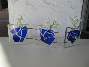 &quot;blue donfetti&quot;vases 3.5 &quot;x 13&quot; with adjustable width (copper wires) handmade by Ebba Krarup, Denmark