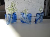 "blue" vases  3.5 "x 13" with adjustable width (copper wires) handmade by Ebba Krarup, Denmark