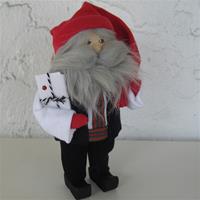8" Tomte w/grey beard, dark blue, red hat, present Butticki of Sweden