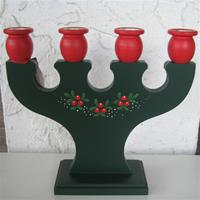4 arm green wood candle holder "lingonberries"  9" x 10" Made in Sweden