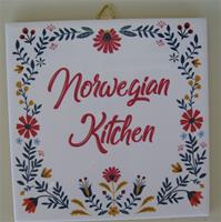 Ceramic tile w/hook "Norwegian Kitchen" 6" x 6" cork backing