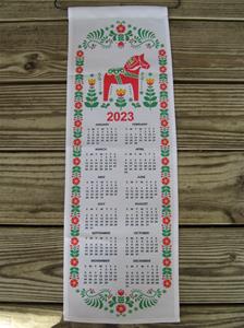 2022 Dala Horse fabric calendar 8.5" x 24" with iron hanger SALE: REGULAR: $15.95