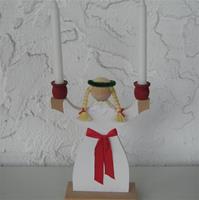 Lucia Candleholder, painted wood, 11" tall, includes candles, made in Sweden