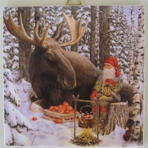 A Christmas tile, "Moose and Tomte", 6" x 6"