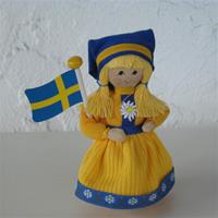Swedish doll, girl with flag, 5.5" tall