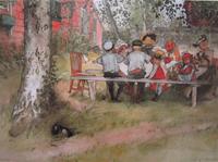 Carl Larsson placemat " Breakfast under the Birches"  18" x 12"  plastic laminated