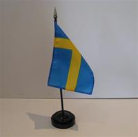 A Swedish Table Flag in plastic holder, 10" tall