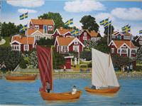 "Koloniotter" Swedish summer scene placemat  16.5" x 12" plastic laminate  Ekkers Marie Persson