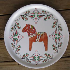 Dala horse round tray 15&quot; Originella of Sweden laminate