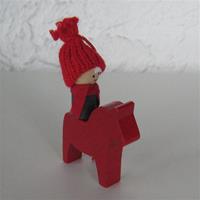 Boy on a Dala horse ornament  3"x2"  Made in Sweden