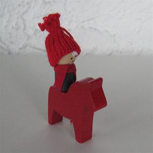 Boy on a Dala horse ornament 3&quot;x2&quot; Made in Sweden